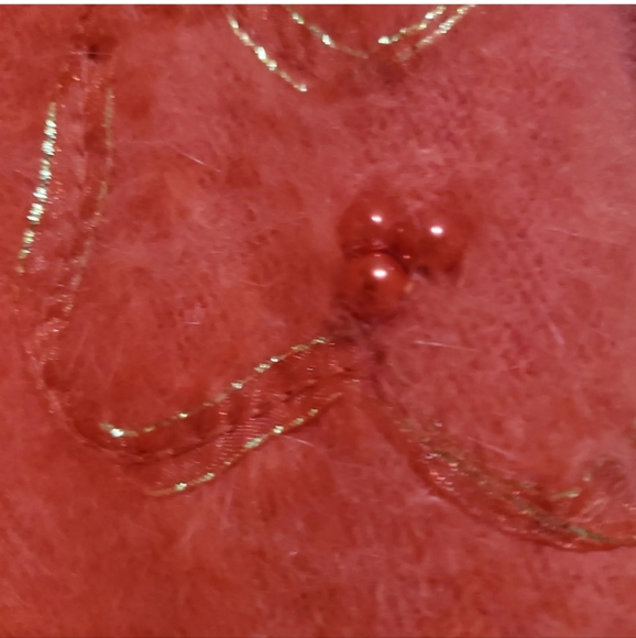 Vintage Gee Gee 80s LG Red Angora Lavish Sweater Pullover Ribbon Beaded W19 - Picture 5 of 15